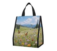 Wildflower Valley in Full Bloom Insulated Lunch Bag Box, 12L Capacity with Dual Side Pockets, Foldable Cooler Tote, Leakproof Lunch Cooler Bag, Reusable Picnic Tote Bags for Work Travel Office Beach
