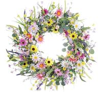 Wildflower Wreath for Front Door, 55cm Artificial Lavender Daisy Spring Door Wreaths, Decorative Wildflowers Summer Wreaths for Wall Window Doors Decorations