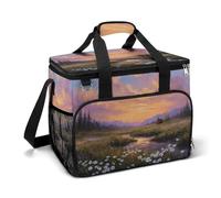 Wildflowers And Wooden Hut Camping Cooler Bag Insulated Beach Coolers Portable Leak Proof Bags with Shoulder Strap
