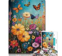 Wildflowers Butterflies Oil Painting Puzzles for Teenagers Teens 1000pc Puzzle,Fun Games Every Piece Is Unique - Challenging Family Fun Game 38x26cm