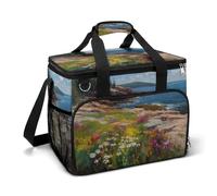 Wildflowers Coastal Landscape Camping Cooler Bags Insulated Beach Cooler Portable Leak Proof Camping Cooler with Shoulder Strap