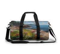 Wildflowers Coastal Landscape Travel Gym Bag for Women Men Cylindrical Duffle Bag Sport Workout Bag with Shoulder Strap