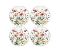 Wildflowers Coaster Set - Round Glass Floral Meadow Gift - Set of Four (4) Drinks Coasters