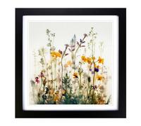 Wildflowers Double Exposure No.1 Framed Print | 18x18 Inch Black Framed Wall Art | Ready to Hang | Modern Nature Picture | Living Room Bedroom Lounge Office