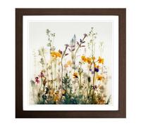 Wildflowers Double Exposure No.1 Framed Print | 18x18 Inch Walnut Framed Wall Art | Ready to Hang | Modern Nature Picture | Living Room Bedroom Lounge Office