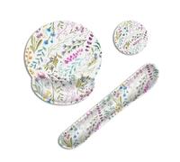 Wildflowers Ergonomic Keyboard and Mouse Wrist Rest Set,Herbal Plants Flowers 3-in-1 Memory Foam Non-Slip Base for Comfortable Typing, Working, Gaming and Home Office Computer