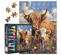 Wildflowers Field Jigsaw Puzzles 1000 Pieces for Adults, Highland Cow Jigsaw Puzzle, Highland Cow with Her Calf Puzzles for Adult 1000 Pieces, Impossible Puzzle for Adults 20X27 INCH