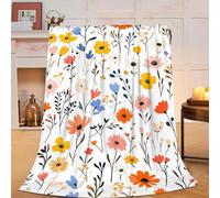 Wildflowers Floral Blanket for Women Girls Super Soft Cozy Fleece Flower Throw Blanket Plush Botanical Plant Bedding Decor Blanket Gifts for Boys Kids Men 40''X50''