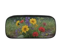 Wildflowers Floral Pencil Case Waterproof Leather Pencil Pouch Multi-purpose Aesthetic Makeup Bag Cute Pen Bag Large Cosmetic Bag for Office Stationery, Travel