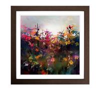 Wildflowers Glitch Art No.1 Framed Print | 18x18 Inch Walnut Framed Wall Art | Ready to Hang | Eclectic Historical Picture | Living Room Bedroom Lounge Office