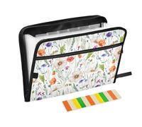 Wildflowers Green Herbs Floral Expanding File Folder A4,13 Pockets File Organiser, Paperwork A4 Plastic Wallet Document Storage Expander for School,Office and Home