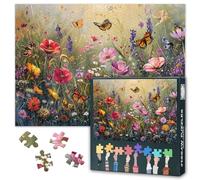Wildflowers Jigsaw Puzzles 1000 Pieces - Impossible Challenging Butterflies Jigsaw Puzzle Art for Home Decor Colorful Flowers Puzzles Birthday Party Gifts for Family Friends 27.5"X19.7"