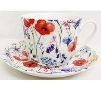 Wildflowers Meadow Breakfast Cup & Saucer Fine Bone China Large Big Cup & Saucer Hand Decorated in UK