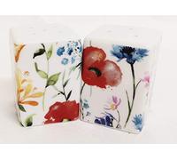 Wildflowers Meadow Salt & Pepper Set Square Ceramic Multicolour Floral Porcelain Salt & Pepper Pots Hand Decorated in UK