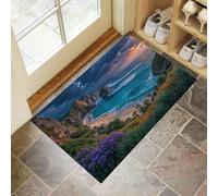 Wildflowers On The Cliff By The Sea Doormat Indoor, Blue-Green Washable Soft Door mat Dirt Non-Slip Machine washable Rug Floor For Inside Entryway Bedroom,