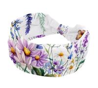 Wildflowers Purple Bluebell Sage Chamomile with Butterflies Stretchy Headbands for Women, Non-Slip Hair Bands Fashion Sports Turban for Yoga Workout Daily Use
