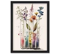 Wildflowers Rainbow Colour Water Glass Test Tubes Artwork Framed Wall Art Print A4 Artery8 Black One Size