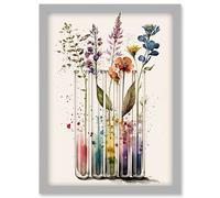 Wildflowers Rainbow Colour Water Glass Test Tubes Artwork Framed Wall Art Print A4 Artery8 Light Grey One Size