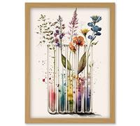 Wildflowers Rainbow Colour Water Glass Test Tubes Artwork Framed Wall Art Print A4 Artery8 Light Oak One Size