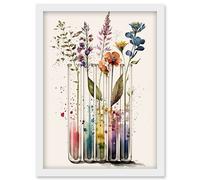 Wildflowers Rainbow Colour Water Glass Test Tubes Artwork Framed Wall Art Print A4 Artery8 White One Size