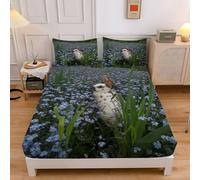 Wildflowers Small Single Fitted Sheet Little Rabbits Microfibre Bedding Sets 3pcs Sheets Deep Pocket 30cm with 2 Pillowcase, Bed Cover (75x190cmx30cm) sd1864