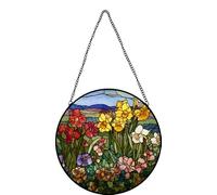 Wildflowers Stained Glass Suncatcher, 20x20 CM Window Decor for Garden, Perfect Housewarming Gift for Women, Plant Lover Present for Birthday Christmas