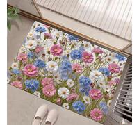 Wildflowers Washable Door Mats Indoor, Daisy Mat Absorbent Non-Slip Low Profile Doormat For Entrance, Inside, Kitchen, Front Back Door, Pets Dogs- 40 X 60 Cm, Mixed Colors