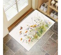 Wildflowers Watercolor Painting Doormat - Inside And Outside Welcome Mat, White Indoor Front Doormat With Non-Slip Backing, Heavy Duty Entrance Mat, 45 X 75 Cm Butterfly Daisy