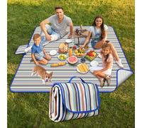 WildFun Waterproof Outdoor Picnic Blanket 200x200cm (Large), Sandproof Beach & Camping Mat with Carrying Handle,Machine Washable, Foldable & Portable for Hiking(0xford Cloth-Coffee Orchid Stripe)
