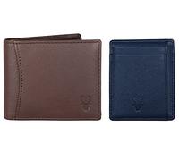 WildHorn Leather Men's Wallet (WH1173), Brown Wallet + Blue Safiano Card Case, Classic