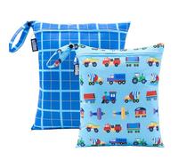 Wildkin Wet Bag Set for Boys, & Girls - Durable Zipper with Snap Loop Handle, Reusable Waterproof Bags for Beach, Pool, Travel & Gym - Trains, Planes & Trucks