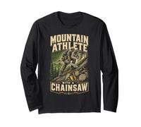Wildland Firefighter Hotshot Mountain Athlete with Chainsaw Long Sleeve T-Shirt