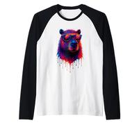 Wildlife Abstract Art Colorful Capybara Wearing Sunglasses Raglan Baseball Tee