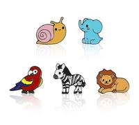 Wildlife Animal Brooch Set of 5 Pcs Elephant Zebra Snail Lion Parrot Brooch Pins Cartoon Forest Animal Lapel Pin Enamel Badges Brooch for Teen Children Kids Clothes Backpacks Decor