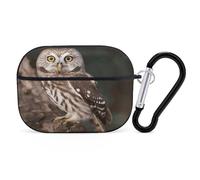 Wildlife Animal Owl Earbuds Organizer Shockproof Protective Airpods Pro Cover with Carabiner Clip Anti Fall Carrying Earphone Case Cover for Airpods Pro 2nd Generation Black