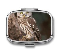 Wildlife Animal Owl Pill Box,Portable Travel Pill Organizer,Retro Durable 2 Compartment Pill Case for Vitamins, Medication, Fish Oil and Supplements