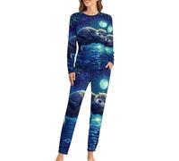 Wildlife Animal Sea Otter Women's Pajama Set Soft Long Sleeve Nightgown 2 Piece Pj Set with Pockets