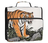 Wildlife Animal Tigers Roaring Rock Orange Black 3 Rings 1.5 inch Zippered Binder Bag with Shoulder Strap Multiple Pockets Document Organizer Bag for School and Office