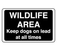 Wildlife Area Keep Dogs On Lead At All Times - safety sign - High tack self-adhesive sticker (600mm x 400mm) Viewing Distance within 20m.