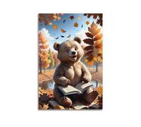 Wildlife Artwork Poster Brown Bear Reading A Book Decorative Canvas Wall & Art Poster Painting 16x24inch(40x60cm)
