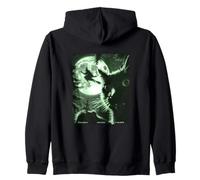 Wildlife Camera Cat Selfie Witch On Broomstick Halloween Zip Hoodie