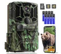Wildlife Camera Night Vision Motion Activated - 5K Trail Cameras 60MP Full HD Support Mobile Phone APP & Bluetooth, Infrared Garden Cam 0.1s Trigger IP66 Waterproof 32GB TF Card 8 AA Batteries