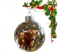 Wildlife Collection Crystal Glass Ornament,Christmas Tree Decorations,Animals Christmas Tree Hanging Ornament,Glass Bauble Hanging Ornaments with Sparkling Star Accents,for Home,Party(Highland Cow)