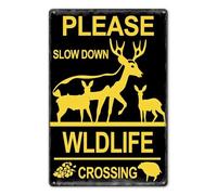 Wildlife Crossing Sign for Yard Garage, Please Slow Down Wall Sign 8" x 12" Safety Sign Aluminum Weather-Proof Outdoor Sign for Street Neighborhood Driveway