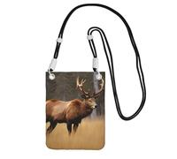 Wildlife Deer Bear Elk Print Cell Phone Bag Use for Running Walking Hiking and Biking, Mini Crossbody Bag with Wristlet Strap, Black, One Size