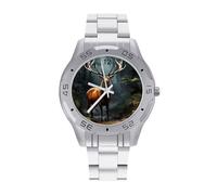 Wildlife Deer Watches for Men Business Dress Watch Analog Quartz Wristwatch Stainless Steel Band