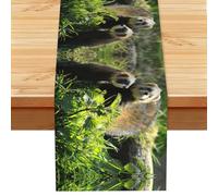 Wildlife Ferret Print Dining Table Runner Modern, Washable Faux Linen Table Runner For Farmhouse And Kitchen