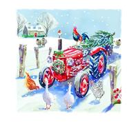 Wildlife Festive Art Collection Charity Christmas Cards - Premium Board - Eco-Friendly - Pack of 6 Cards with Envelopes (Farm Animals with Farm Tractor)