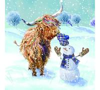 Wildlife Festive Art Collection Charity Christmas Cards - Premium Board - Eco-Friendly - Pack of 6 Cards with Envelopes (Highland Cow and Snowman)