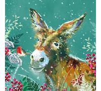 Wildlife Festive Art Collection Charity Christmas Cards - Premium Board - Eco-Friendly - Pack of 6 Cards with Envelopes (Donkey and Friend)